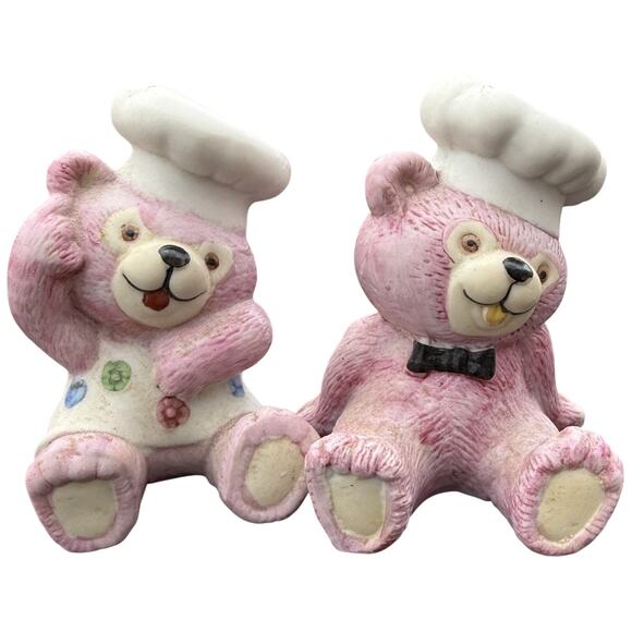 Unbranded Other - 🧸 Vintage Pink Chef Teddy Bear Salt Pepper Shakers Cute Kitchen Retro Decor